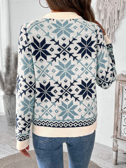 Graphic Round Neck Long Sleeve Sweater