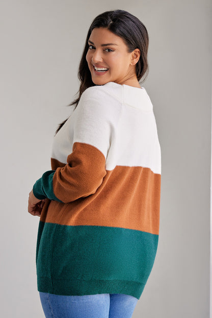 Plus Color Block Long Sleeve Sweater