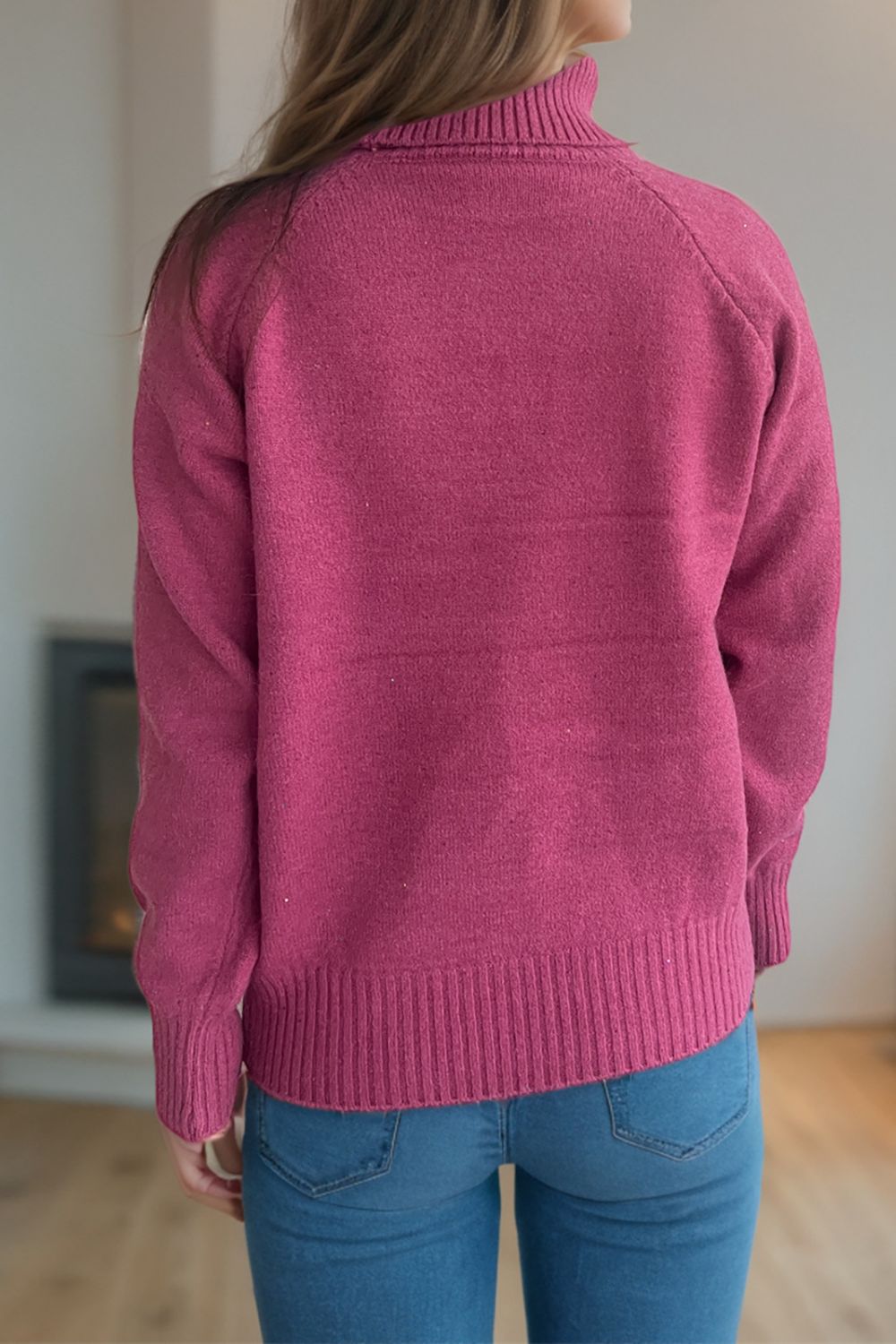 Ribbed Turtleneck Raglan Sleeve Sweater