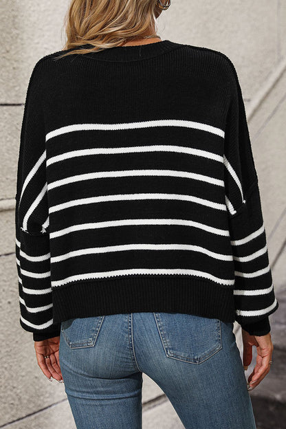 Striped Dropped Shoulder Round Neck Pullover Sweater