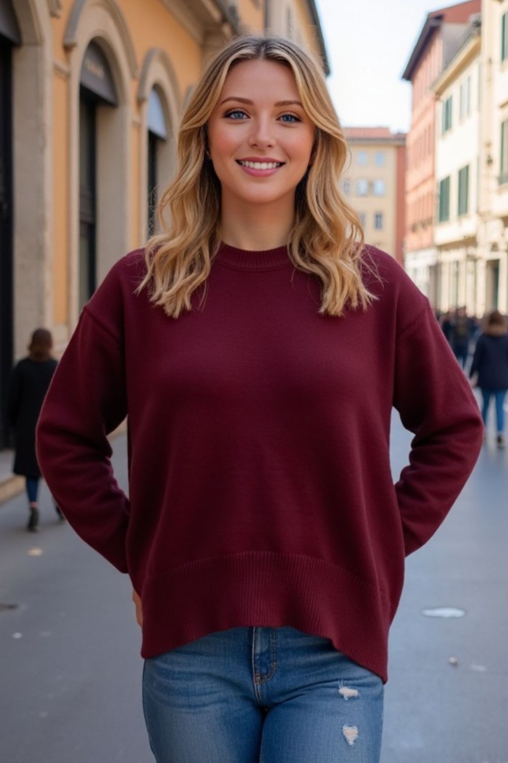 Round Neck Dropped Shoulder Sweater