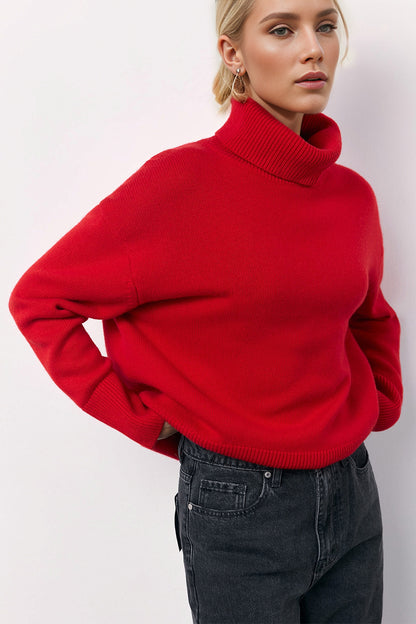 Turtleneck Long Sleeve Dropped Shoulder Sweater