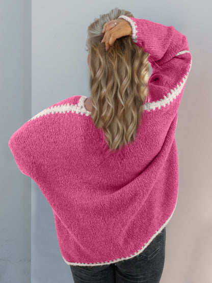 Contrast Open Front Dropped Shoulder Cardigan