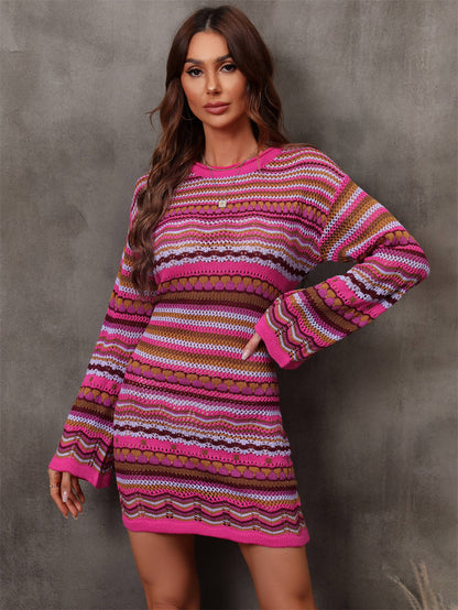 Multicolor Stripe Dropped Shoulder Sweater Dress