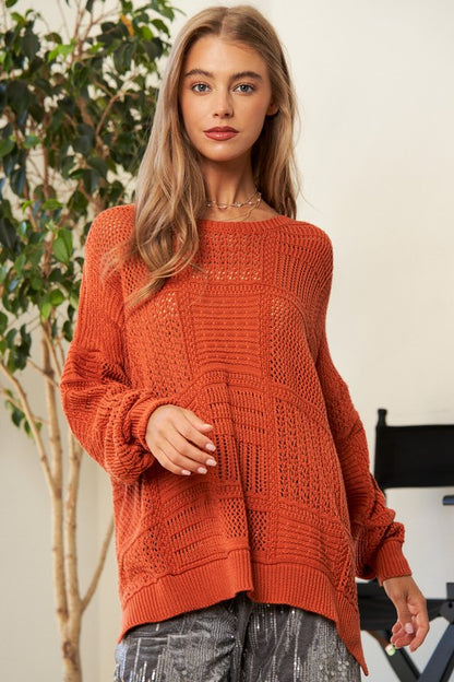 Openwork Side Slit Drop Shoulder Knit Cover Up