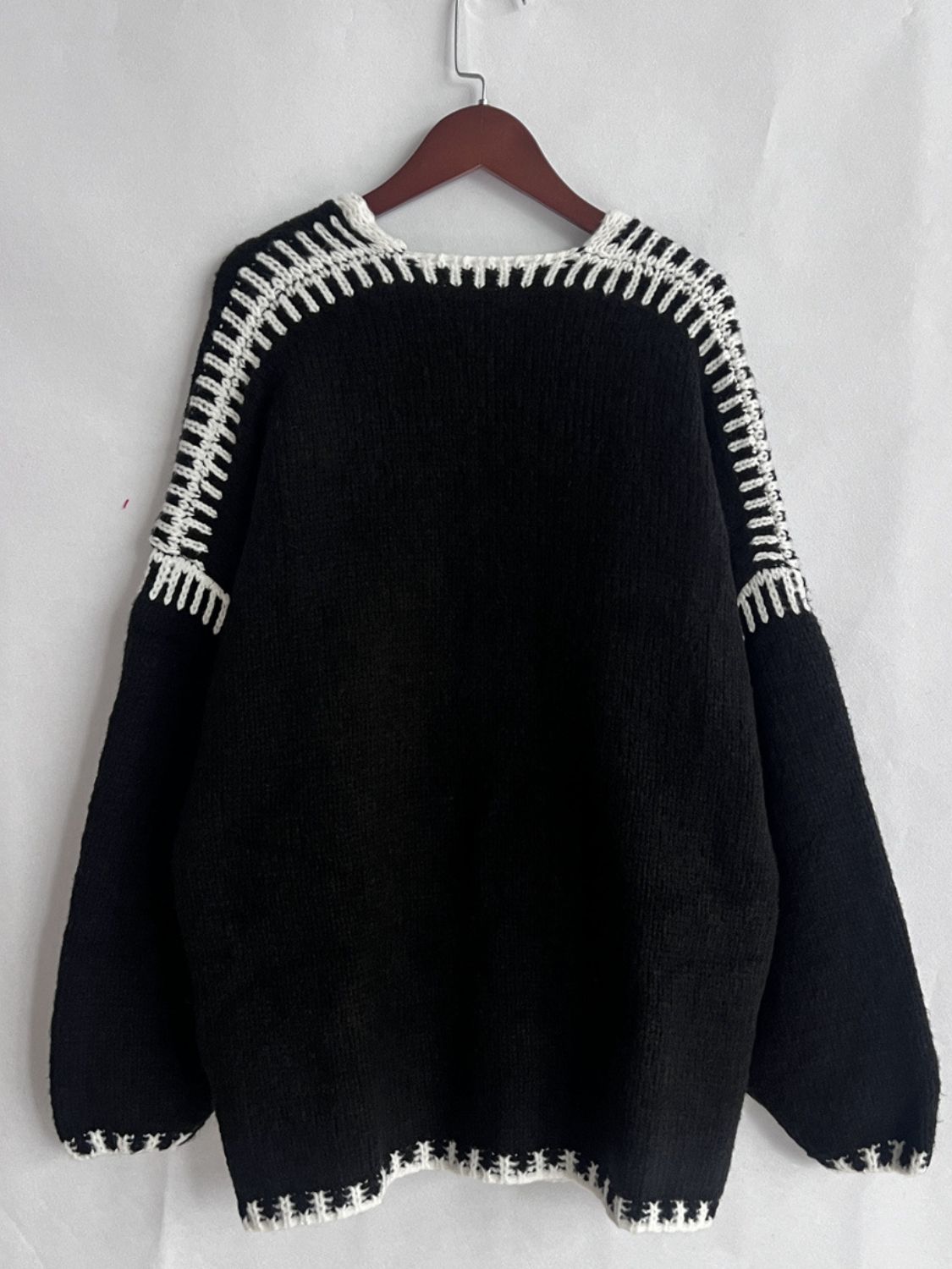 Contrast Open Front Dropped Shoulder Cardigan