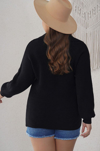 Plus Collared Neck Long Sleeve Sweater