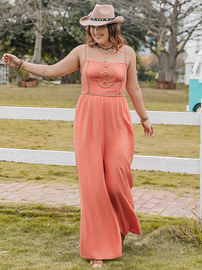 Plus Lace Detail Spaghetti Strap Wide Leg Jumpsuit