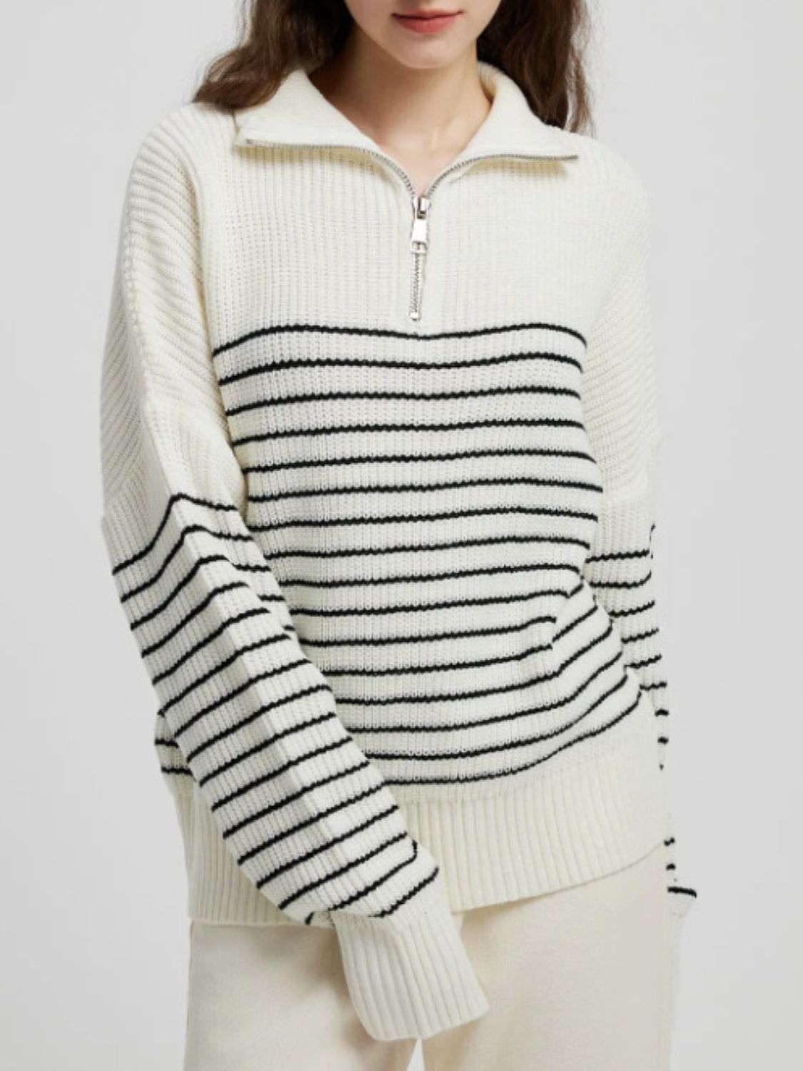 Striped Half Zip Long Sleeve Sweater