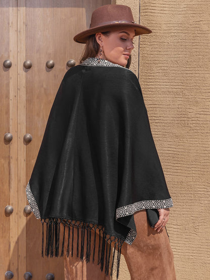 Plus Geometric Open Front Fringe Hem Cardigan