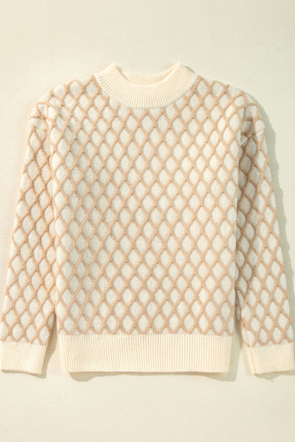 Diamond  Mock Neck Long Sleeve Sweater