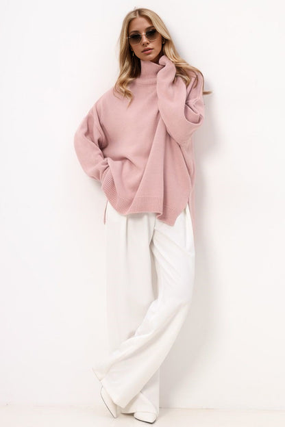 Side Slit Turtleneck Long Sleeve Sweater