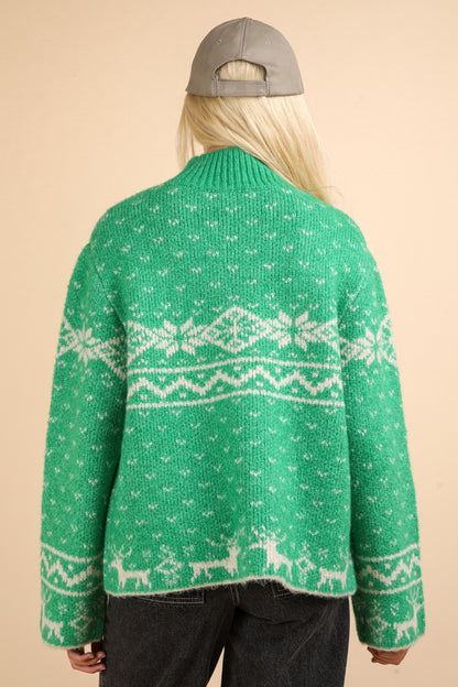 Christmas Mock Neck Long Sleeve Sweater