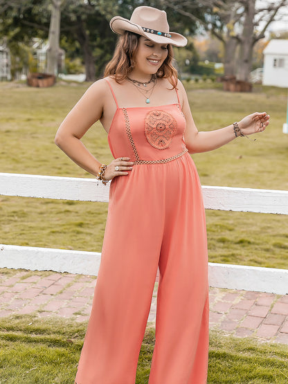 Plus Lace Detail Spaghetti Strap Wide Leg Jumpsuit
