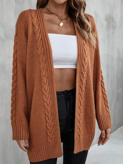 Warm Fall Mixed Knit Open Front Longline Cardigan