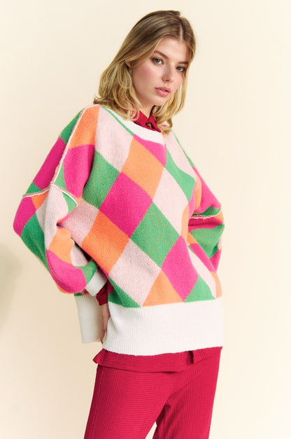 Exposed Seam Color Block Dropped Shoulder Sweater