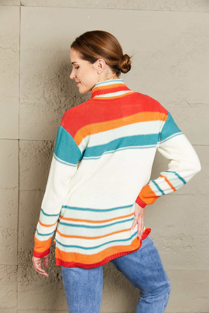 Striped Turtleneck Drop Shoulder Sweater