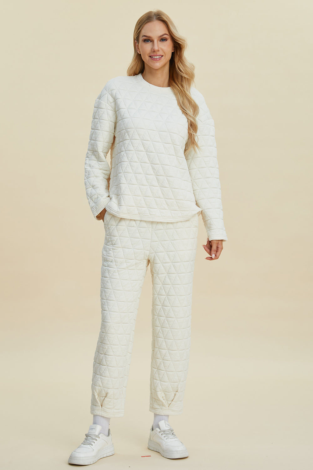 Textured Round Neck Long Sleeve Top and Pants Set