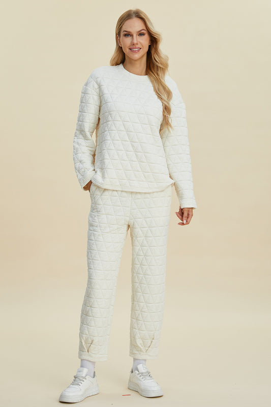 Textured Round Neck Long Sleeve Top and Pants Set