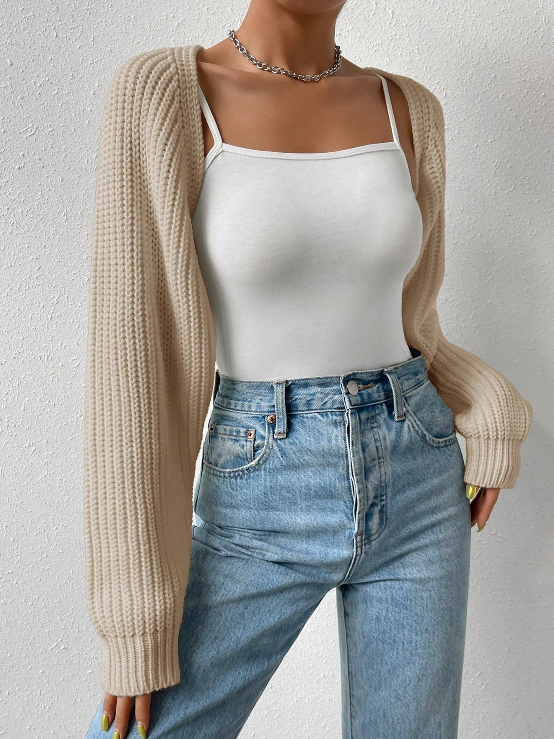 Open Front Long Sleeve Cropped Cardigan