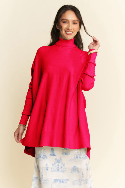 High-Low Turtleneck Long Sleeve Knit Top