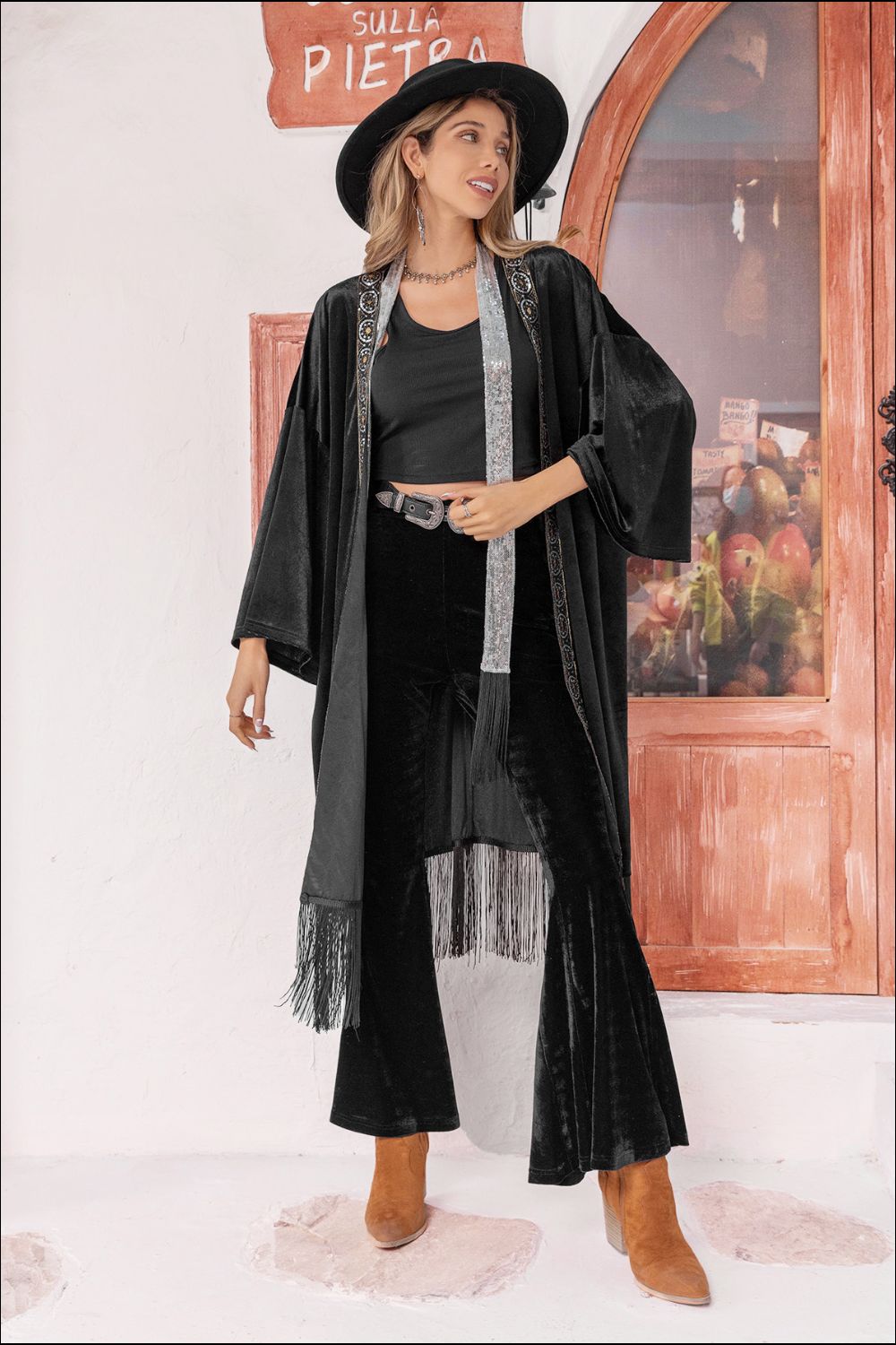 Front Fringe Detail Long Sleeve Cardigan