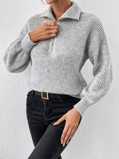 Half Zip Dropped Shoulder Sweater