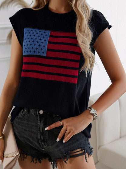 US Flag Round Neck Sweater Vest