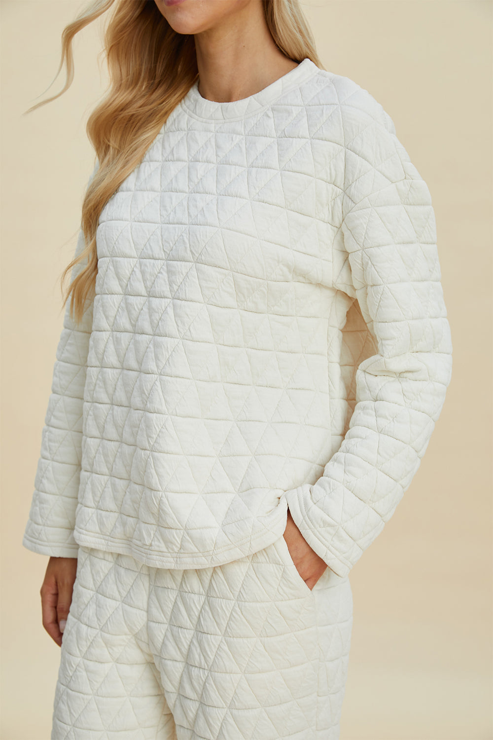 Textured Round Neck Long Sleeve Top and Pants Set