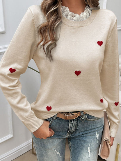 Lace Detail Heart Long Sleeve Sweater