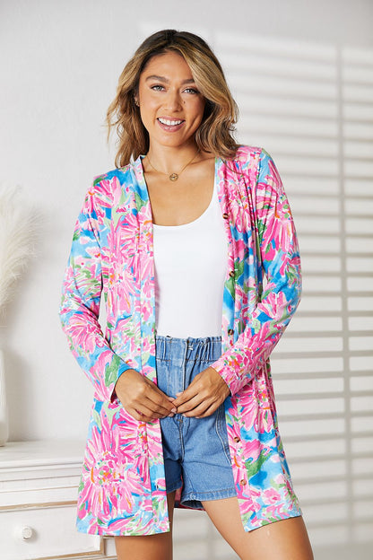 Floral Open Front Long Sleeve Cardigan