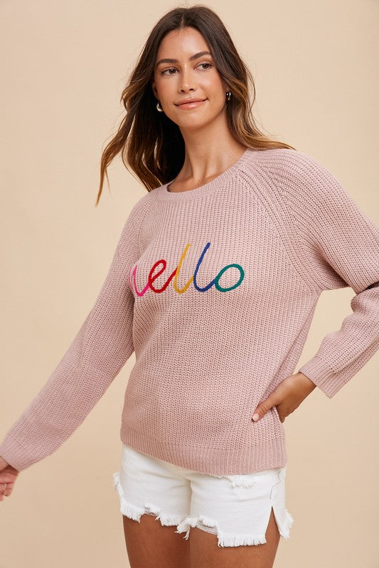 HELLO Embroidered Raglan Sleeve Sweater