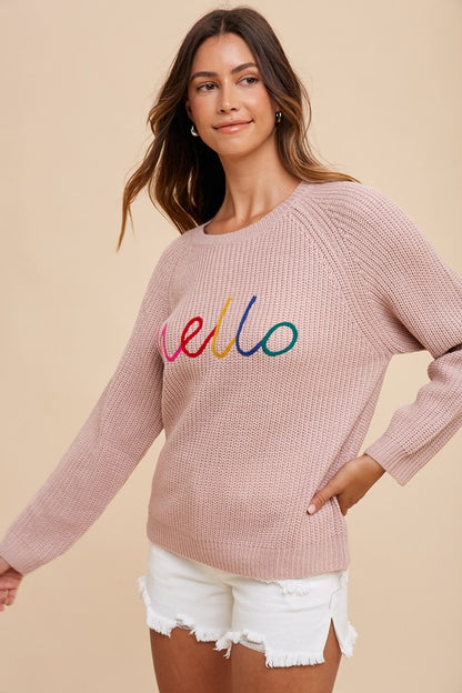 HELLO Embroidered Raglan Sleeve Sweater