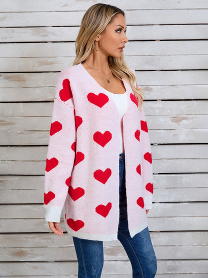 Heart Open Front Long Sleeve Cardigan