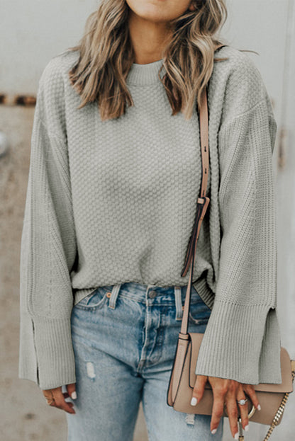 Textured Round Neck Long Sleeve Sweater