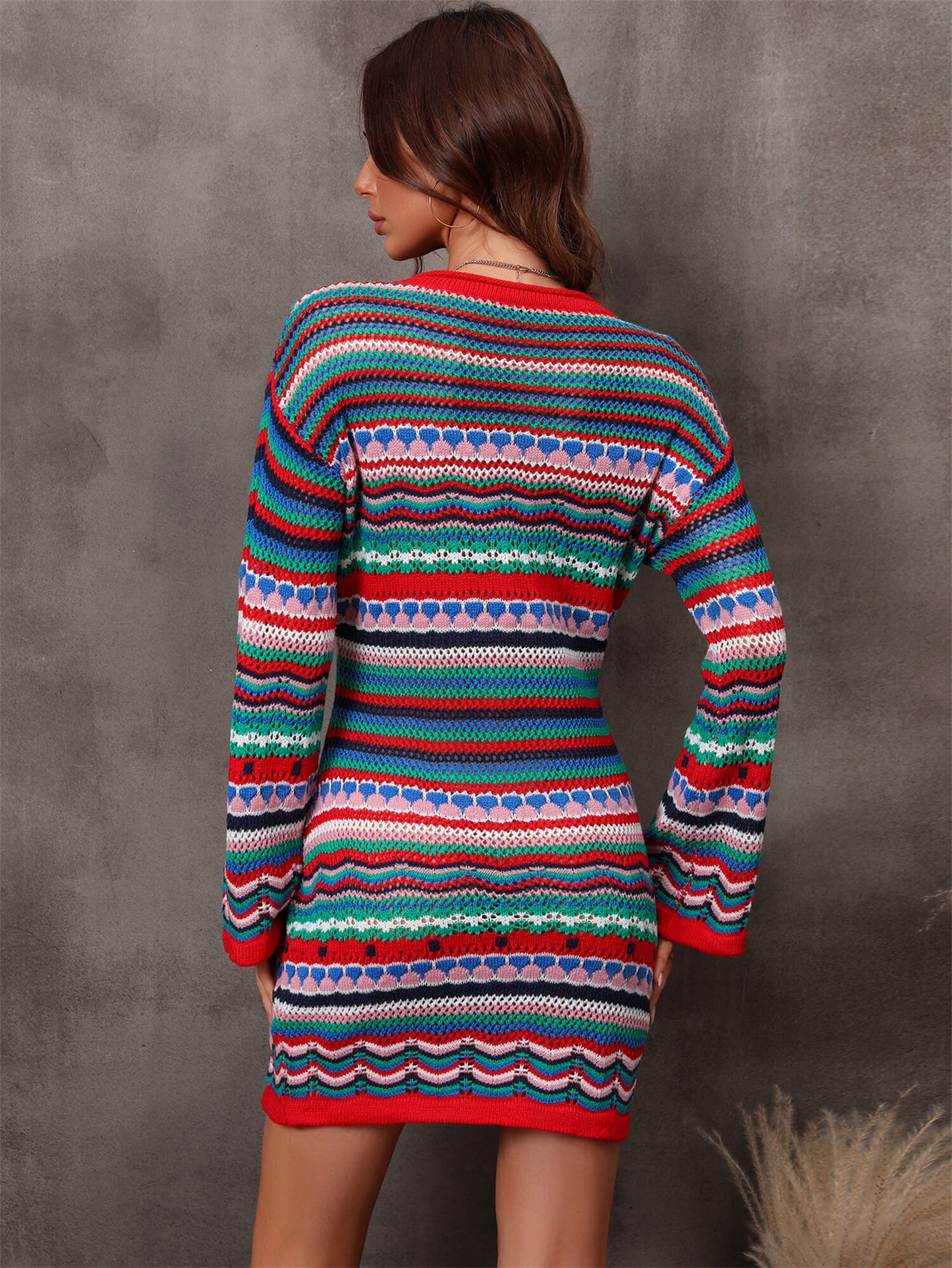 Multicolor Stripe Dropped Shoulder Sweater Dress