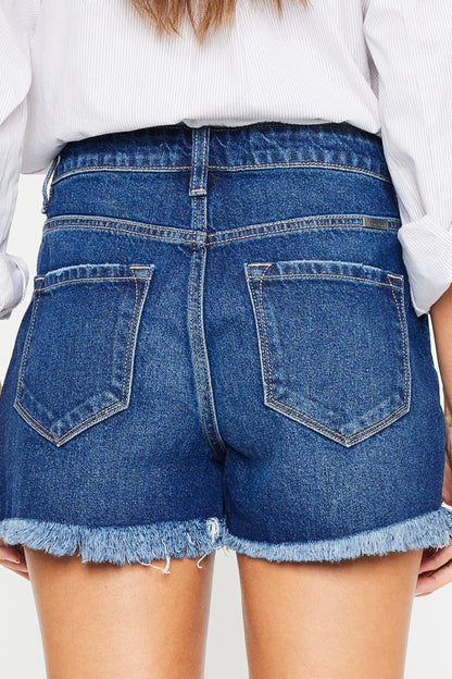 High Rise Frayed Hem Denim Shorts