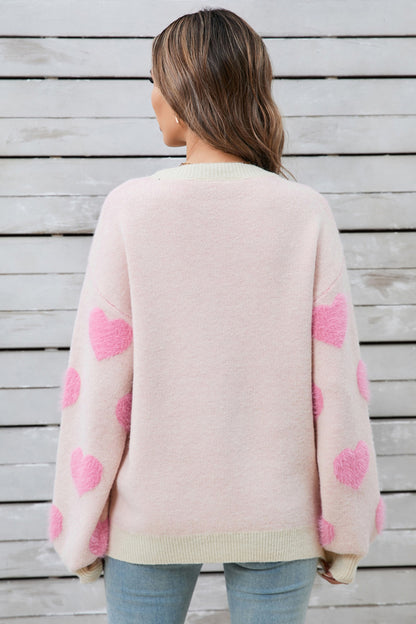 Heart Dropped Shoulder Long Sleeve Sweater