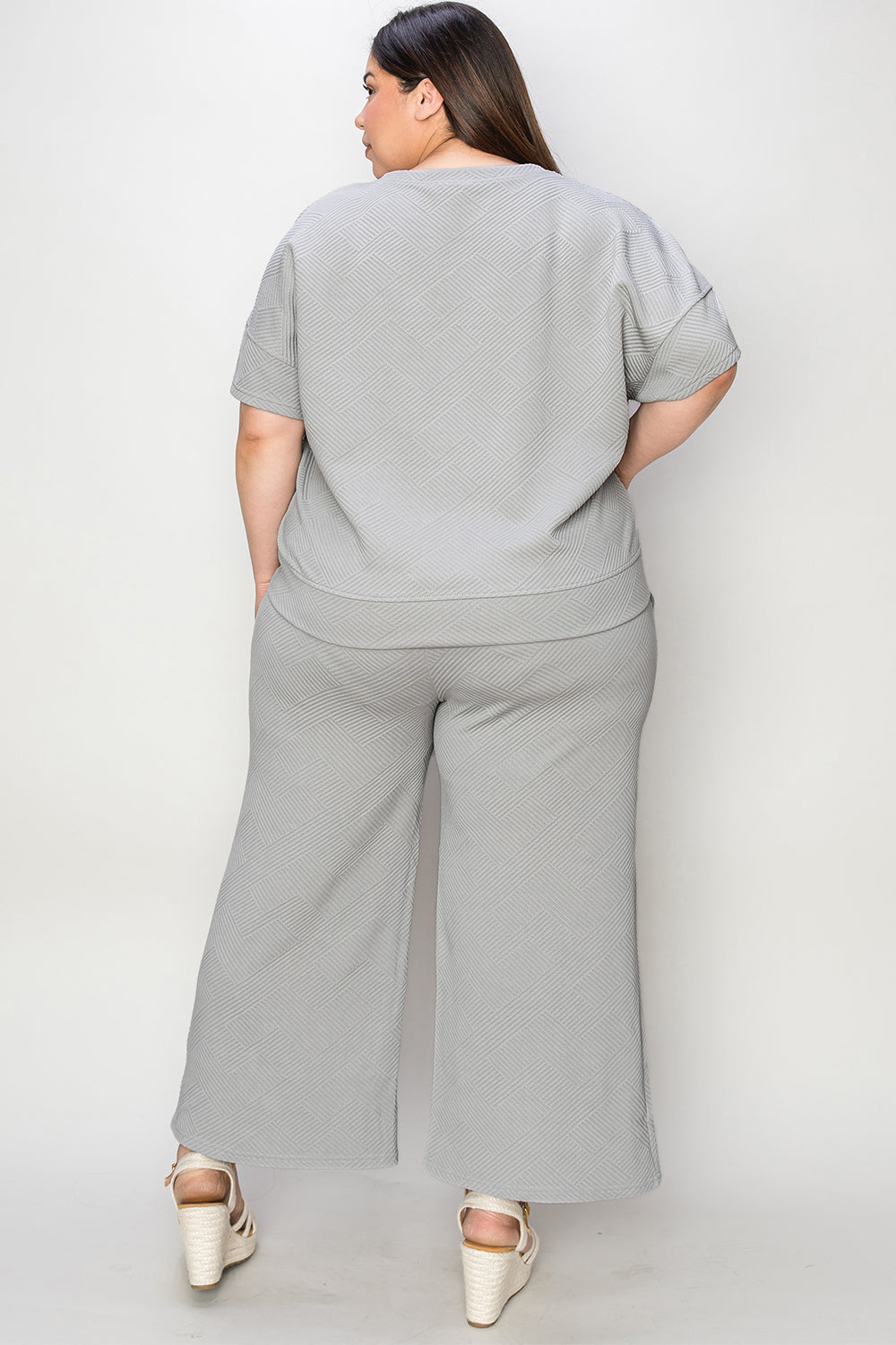 Textured Short Sleeve Top and Pants Set
