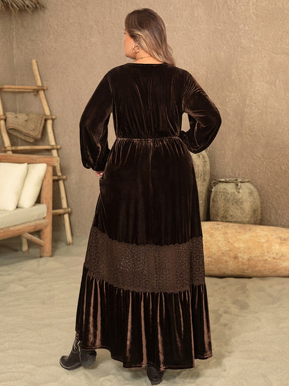 Plus V-Neck Balloon Sleeve Maxi Dress