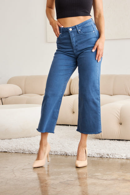 Crop Tummy Control High Waist Raw Hem Jeans
