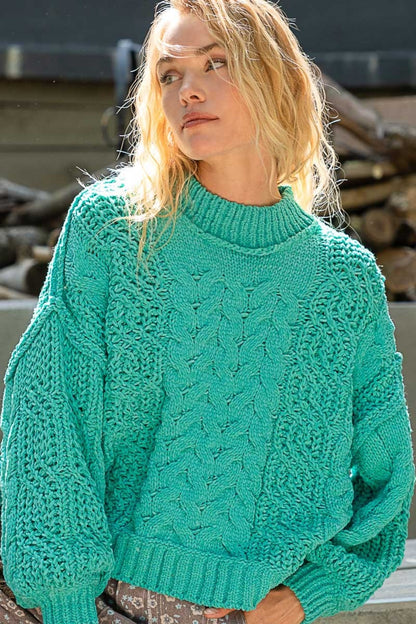 Mock Neck Cable Knit Sweater