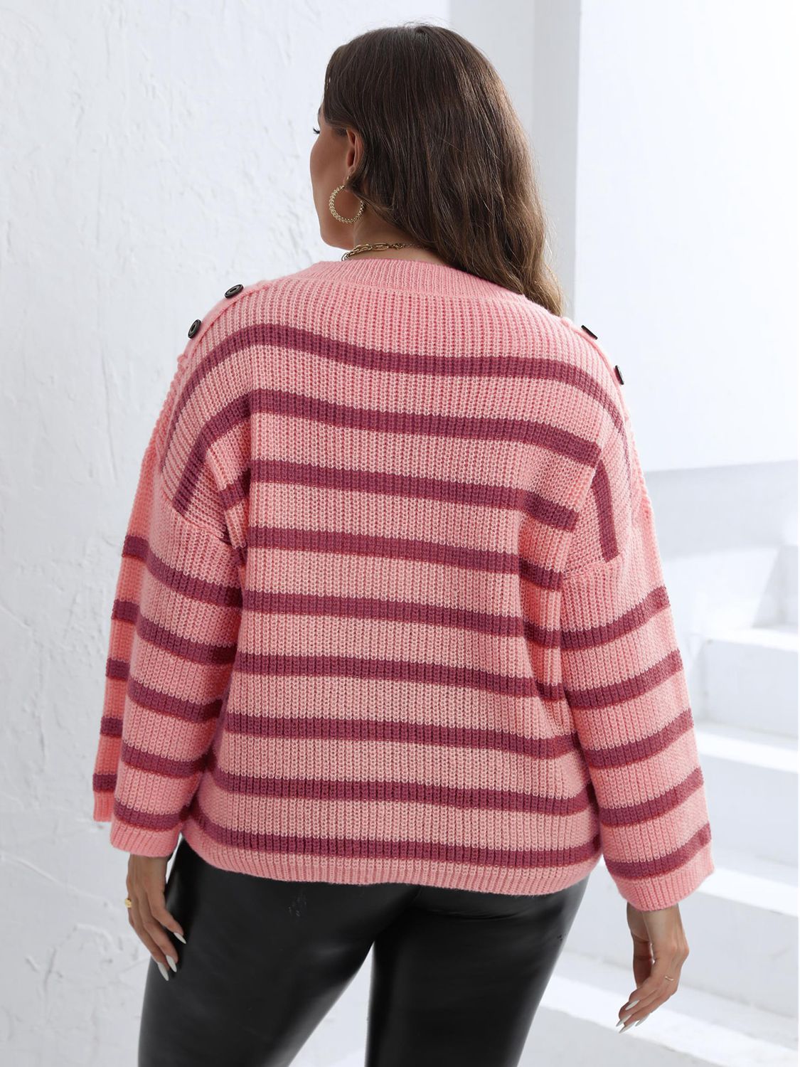 Plus Striped Dropped Shoulder Sweater