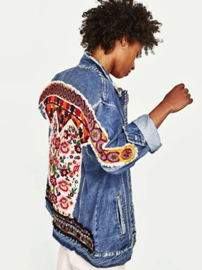 Vintage Floral Embroidered Denim Jacket