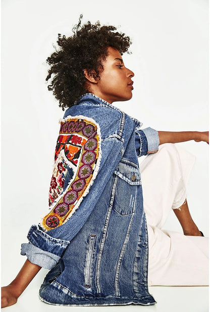 Vintage Floral Embroidered Denim Jacket
