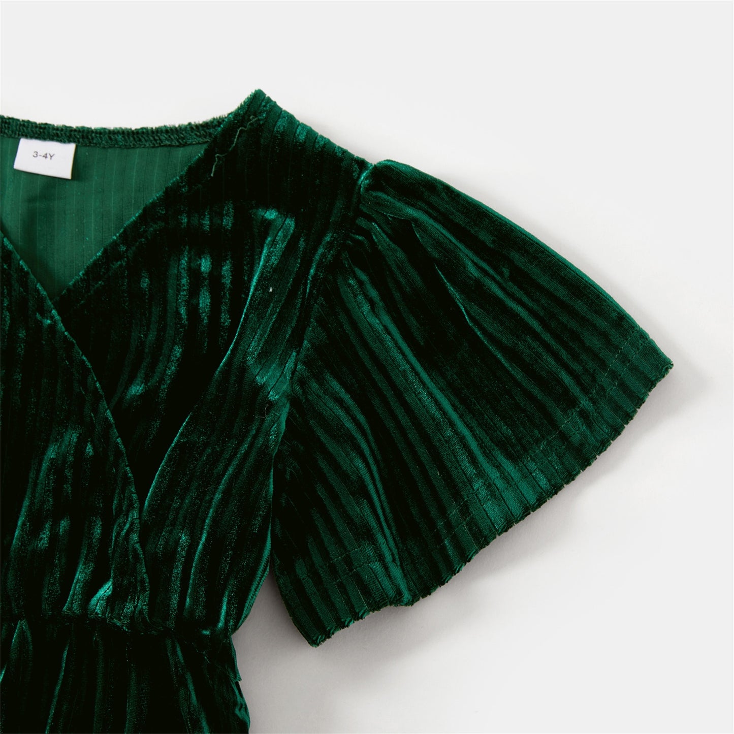 Family Matching! Green Velvet Ruffle-Sleeve Dresses & Plaid Shirts