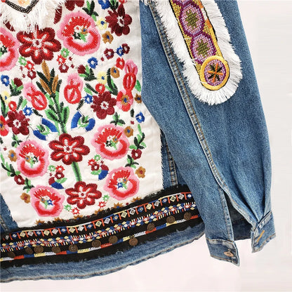 Vintage Floral Embroidered Denim Jacket