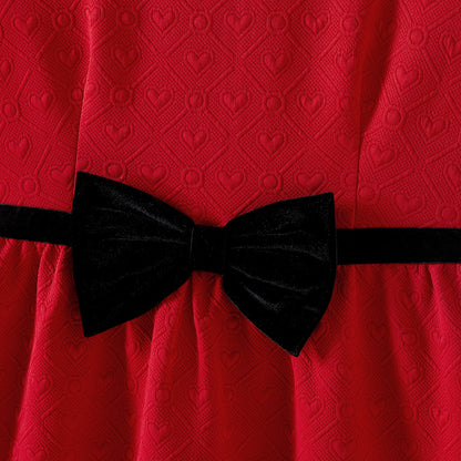 Family Matching! Sleeveless Bow Front Red Dresses & Long-Sleeve Bow-Tie Shirts