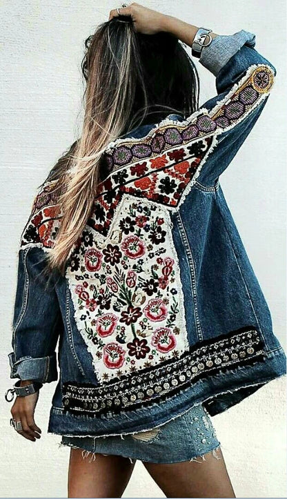 Vintage Floral Embroidered Denim Jacket