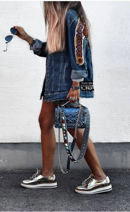 Vintage Floral Embroidered Denim Jacket